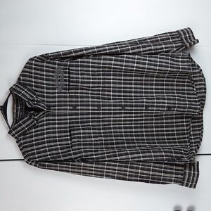 Harley Davidson- Mens Black/White Plaid Shirt Harley Patches Front & Back Sz.L